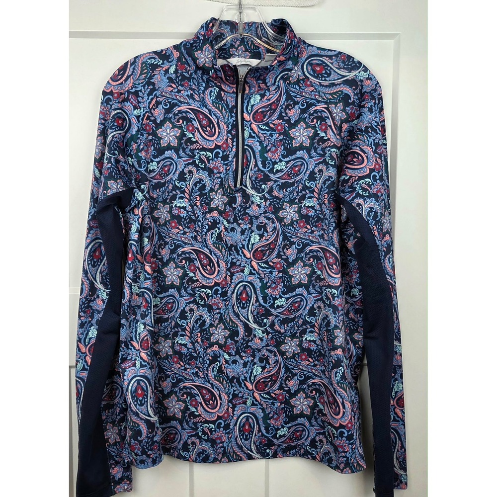 Lady Hagen Women's Paisley Quarter‎ Zip Long Sleeve Golf Top Size M Blue Pink